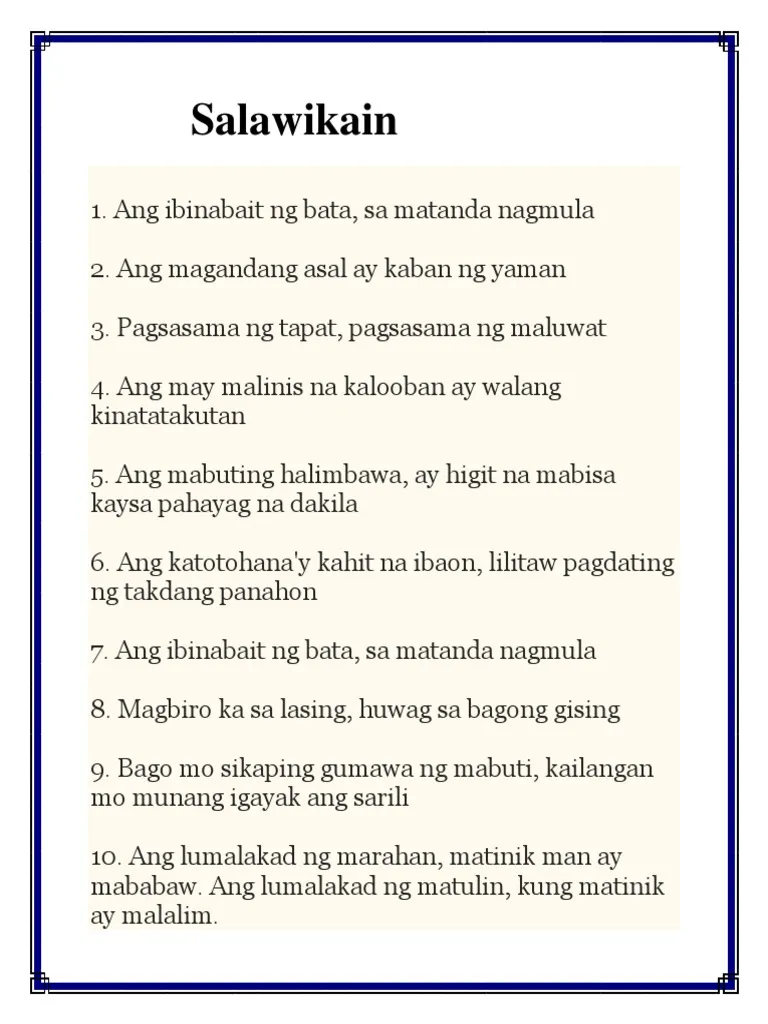 salawikain halimbawa